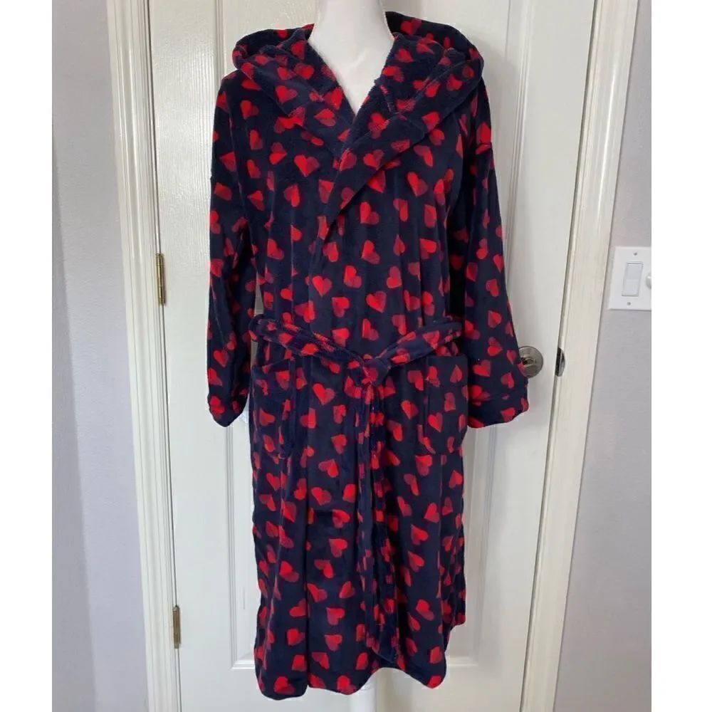 Vera Bradley Hooded Fleece Robe Sweet Hearts Pattern Small/Medium